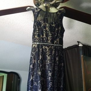 navy/tan semi long formal dress